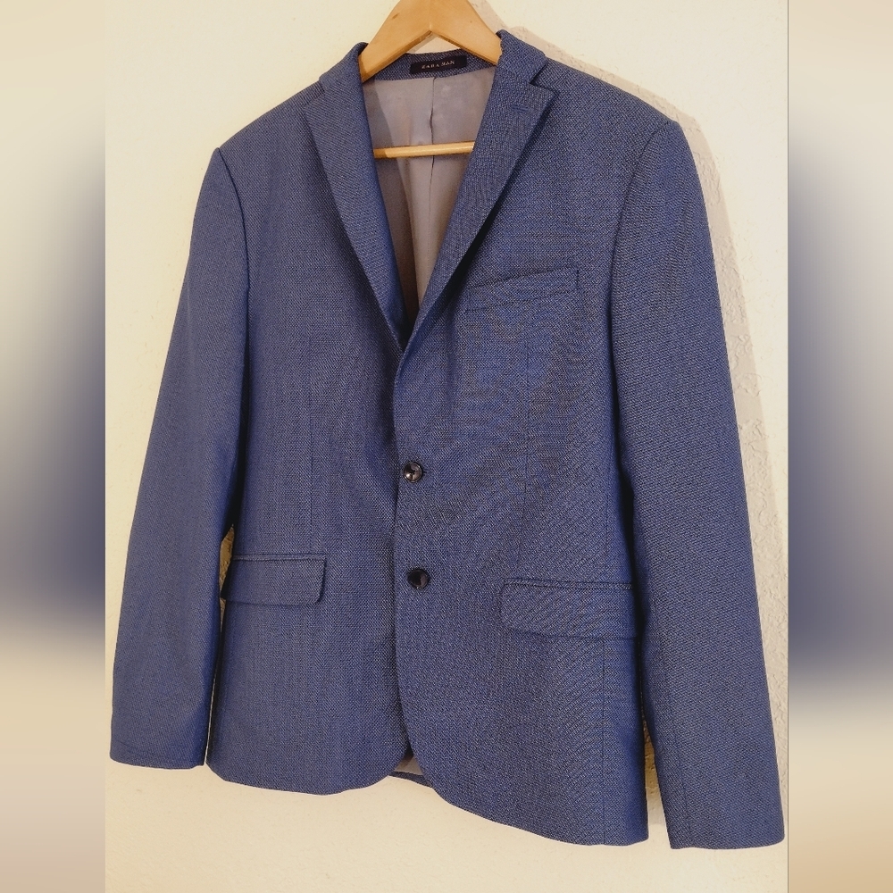 Zara Blue Men's Blazer With Elbow Patches - Picture 4 of 7